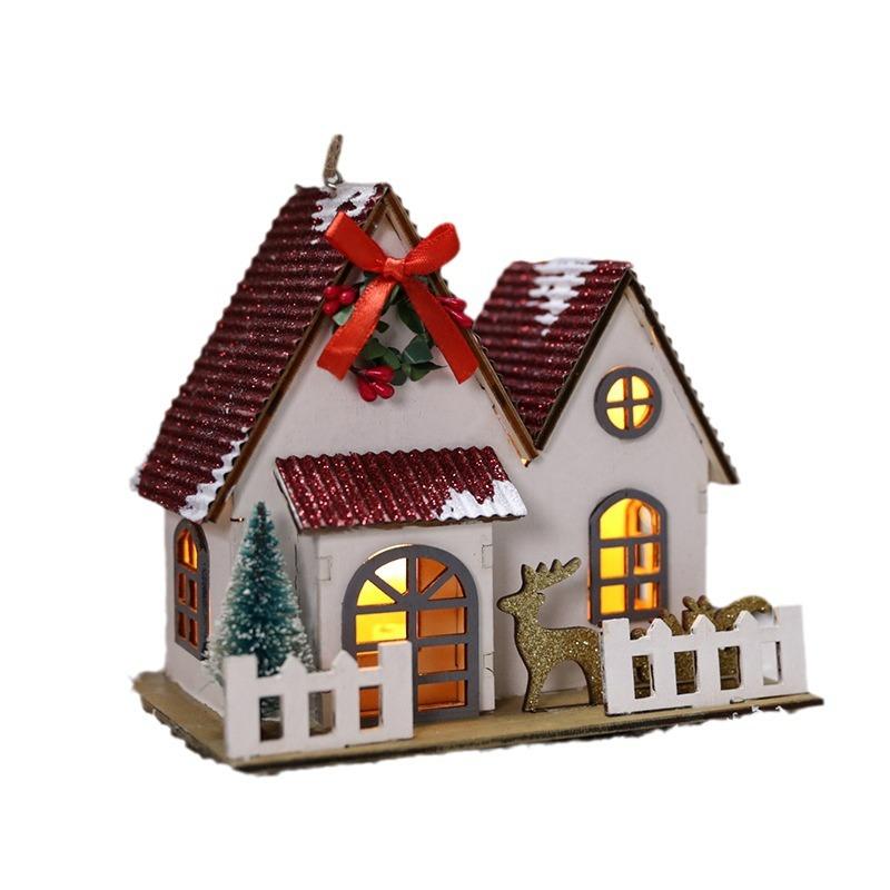 Feiertags-Tischschmuck Weihnachts-Atmosphärendekorationen Weihnachts-Holzhaus-Anhänger, die Licht aussenden können Kreatives Handwerk