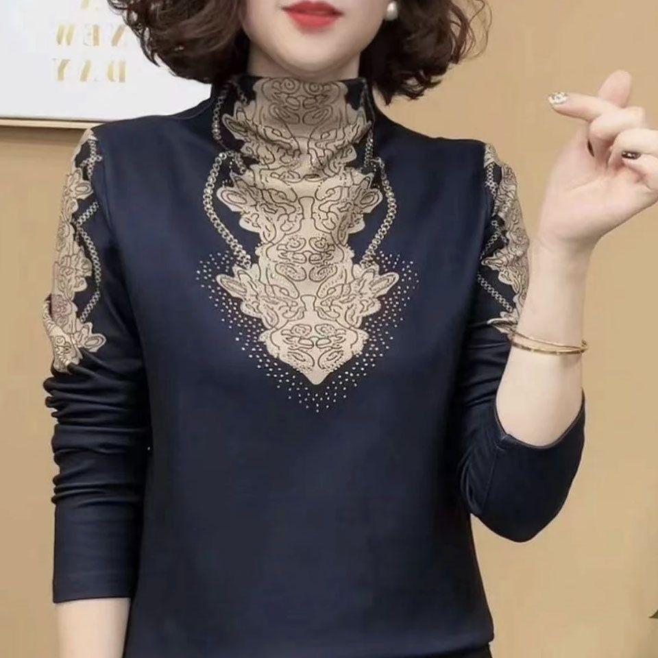 

[New in autumn and winter] 2025 fashion temperament thin velvet warm long-sleeved bottoming shirt top 2XL Темно-синій