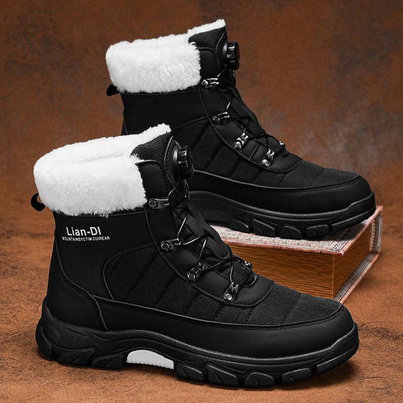 Large Size High-top Mens Cotton Shoes Snow Boots Keep Warm Plush Lining Breathable Waterproof Fabric Non-slip Soles Safe Shoe