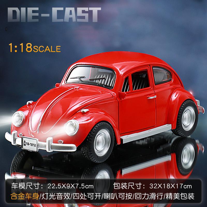 New 1:18 Classic Car Beetle 1955 Alloy Car Model Sound and Light Pull Back Children's Toy Collectibles Birthday gift