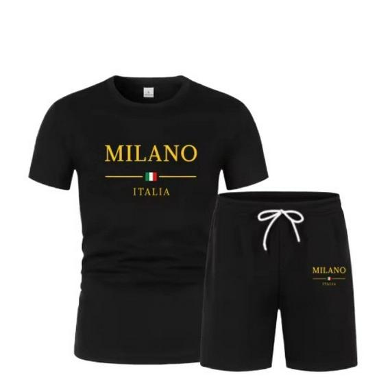 Men's Plus Size Round Neck T-shirt and Shorts Fitness Set
