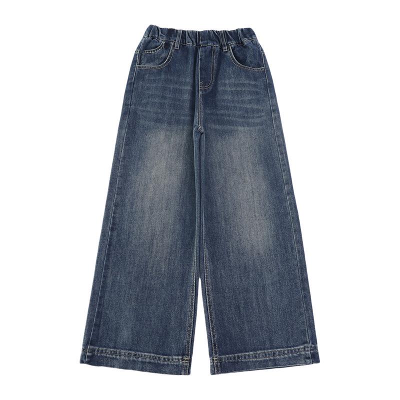 Girls' Stylish Wide-Leg Jeans with Pocket Embroidery - Autumn 2025 Collection