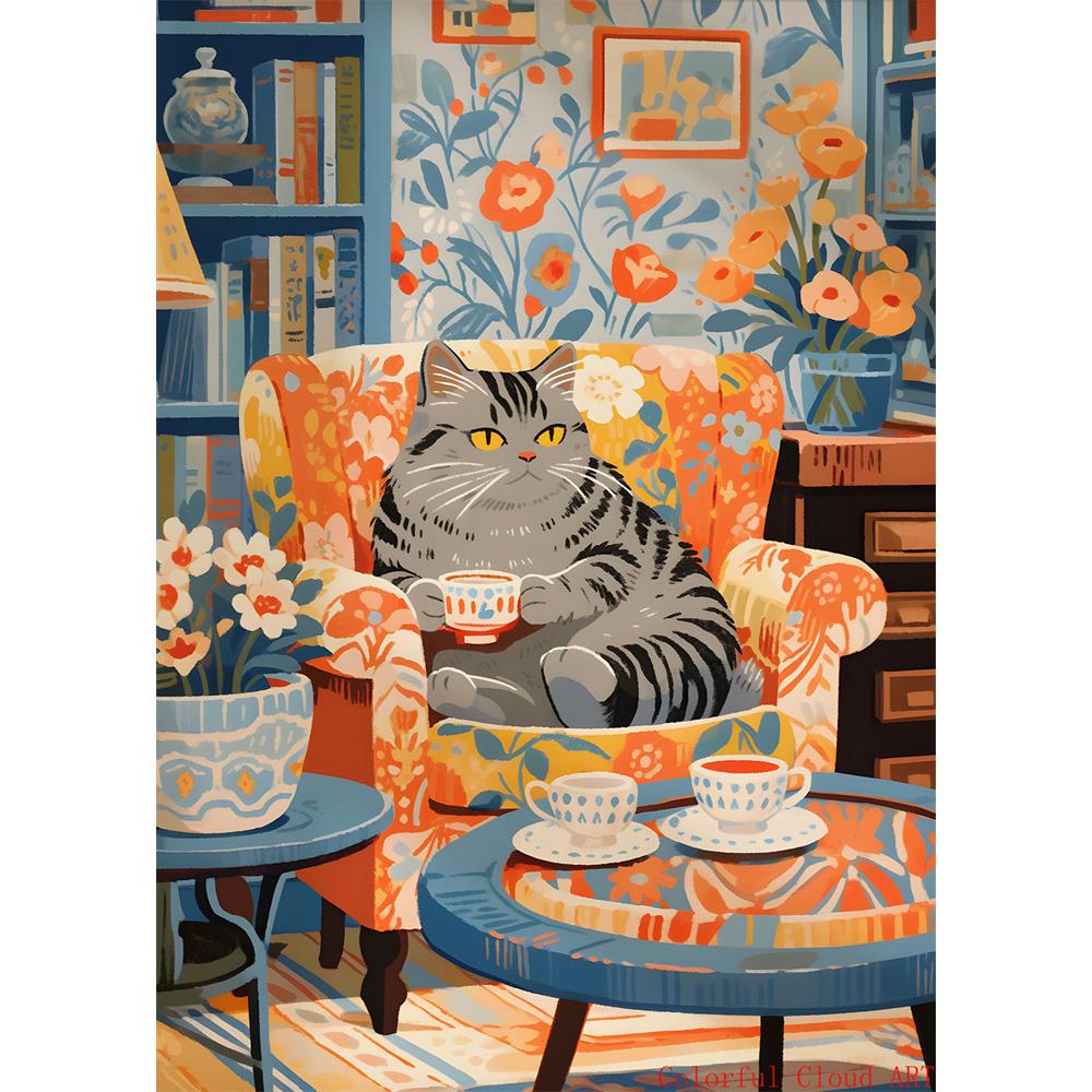 5D DIY Diamantmalerei Kreuzstich Stickerei Lustiges Tier Niedliche Schwarze Katze Weiße Katzen Vollrunde Bohrer Heimdekor Wandkunst Geschenk