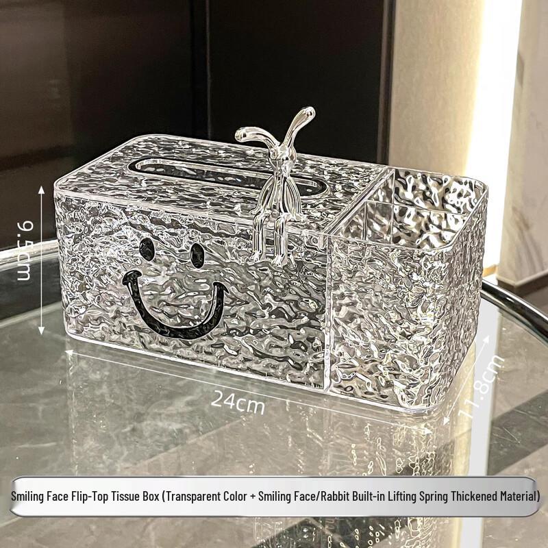 Mo Shen Transparent Ripple Desktop Tissue Box, Smile & Rabbit Design