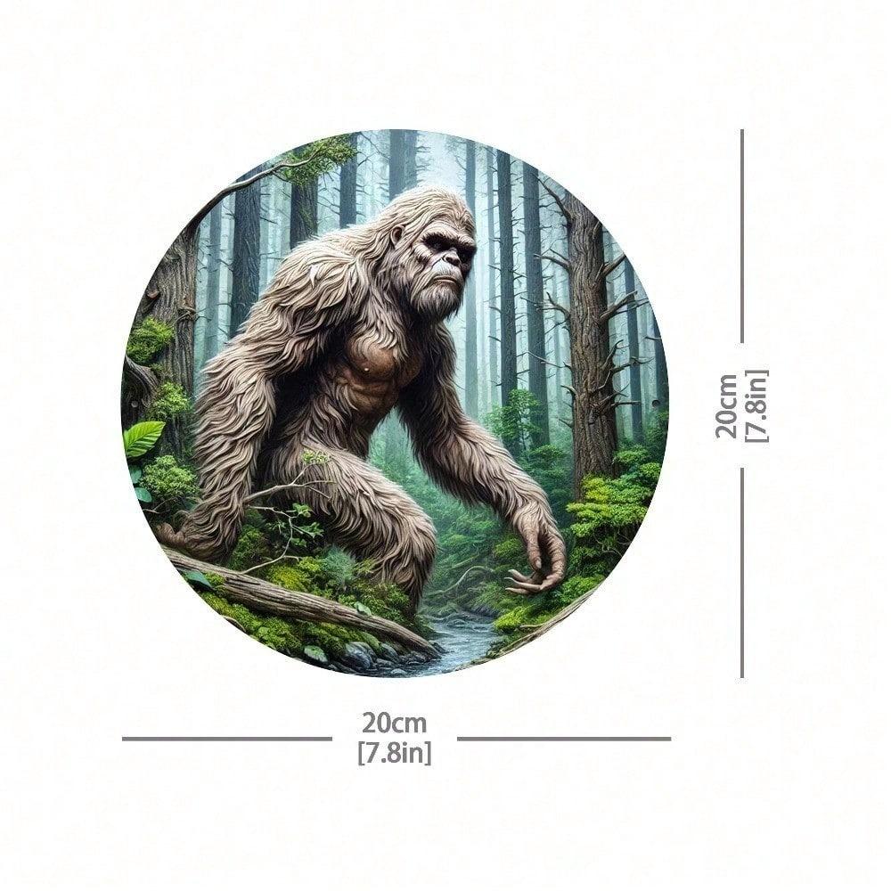 1pc 8x8 Inch Round Sasquatch Metal Sign Waterproof Weather Resistant Wall Decor Frameless Washable Aluminum Plaque