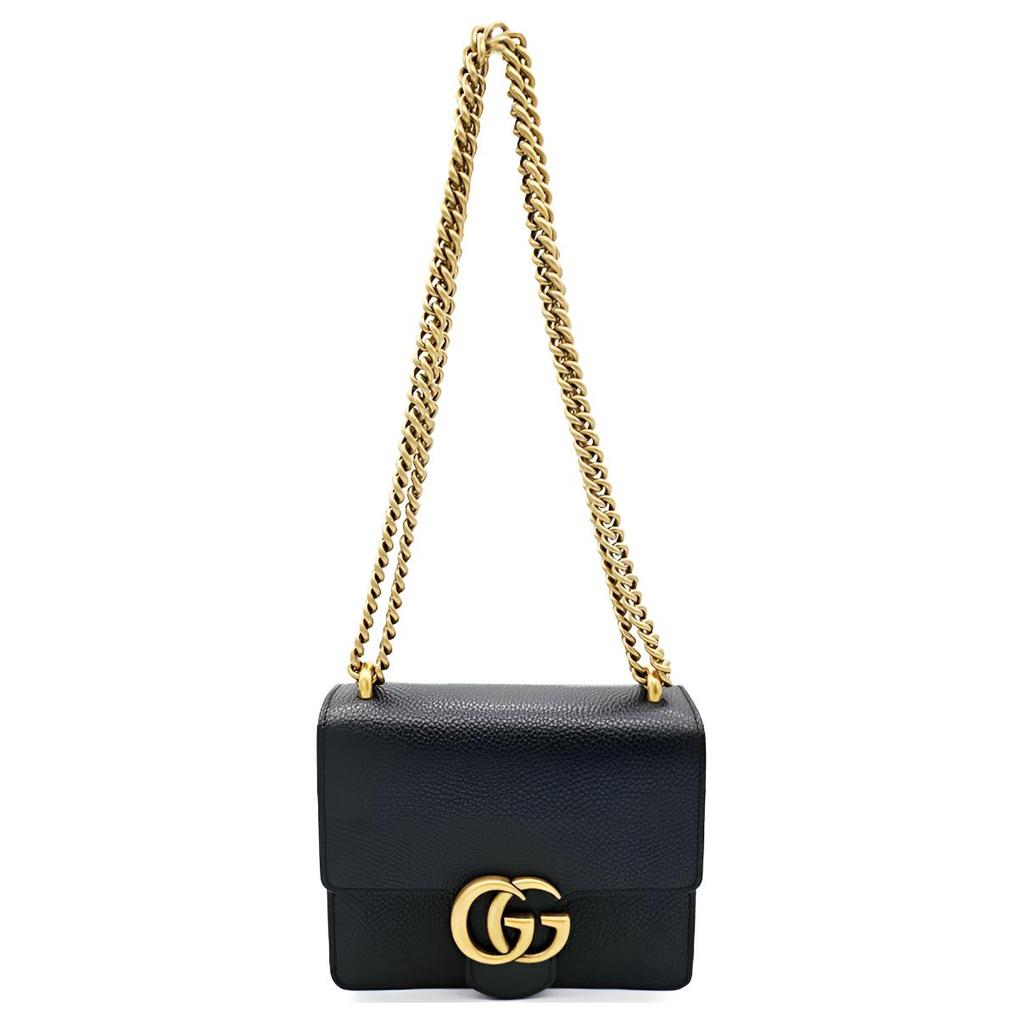Gucci GG Marmont Double G Hardware Leather Shoulder Bag Small Women Shoulder Bag Black 779790-A7M0T-1000