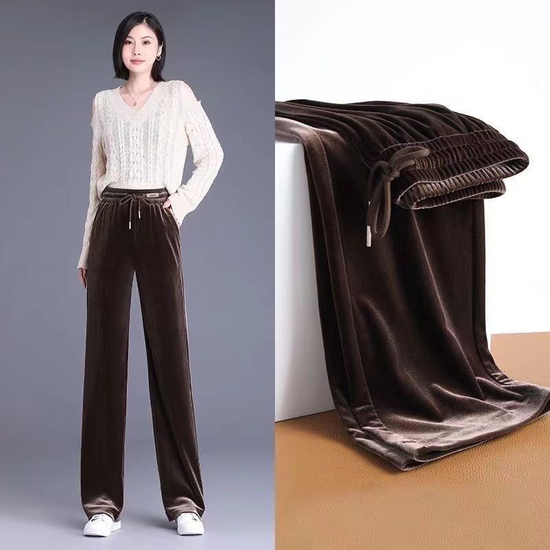Damen Übergröße Samthose Herbst Winter High-Waist Locker Fleecegefüttert Gerade Hosen