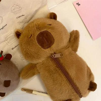 1 Piece Cute Furry Capybara Pencil Case Kawaii Cartoon Animal Anime Capybara Pencil Pouch Large Capacity Stationery Storage Bag
