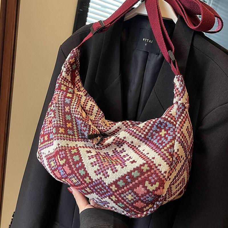 Velkokapacitní etnická taška na knedlíky pro ženy, taška přes rameno, plátěná crossbody taška