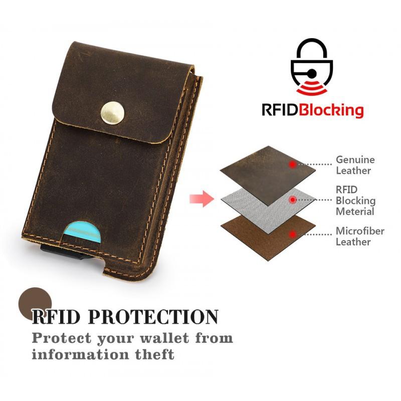 Crazy Horse Leather RFID Anti Theft Brush Automatic Card Box Leisure Fashion European American Trend Set Bag