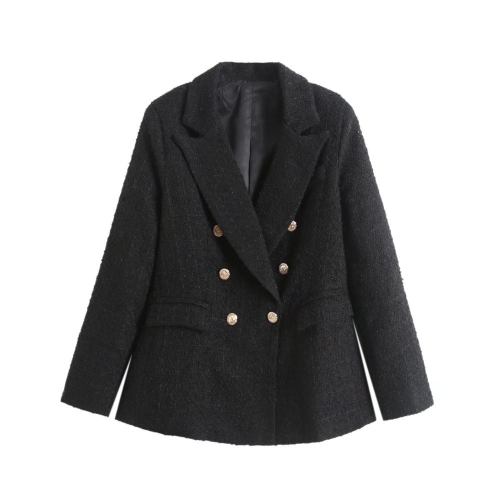 Women's Clothing Style Fashionable Versatile Texture Double Breasted Mid Length Suit Coat