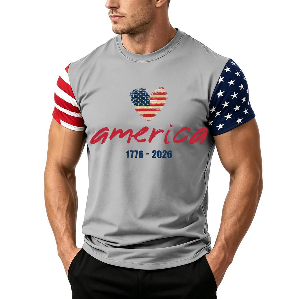 Men's Independence Day Flag Print Short Sleeve T-Shirt, Loose Casual Daily Summer Tops