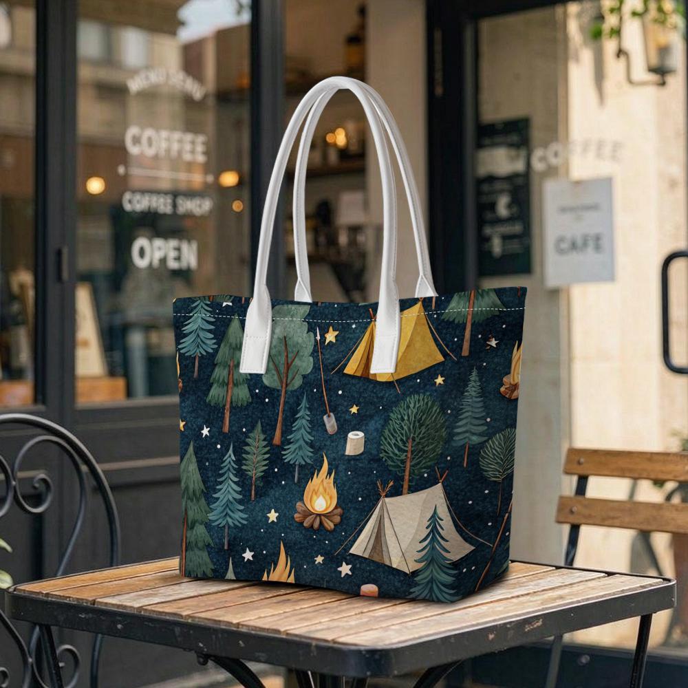 Cute Camping Pattern Casual Women Tote Bag Fashion Outdoor Large Capacity Portable Shopping Shoulder Bag