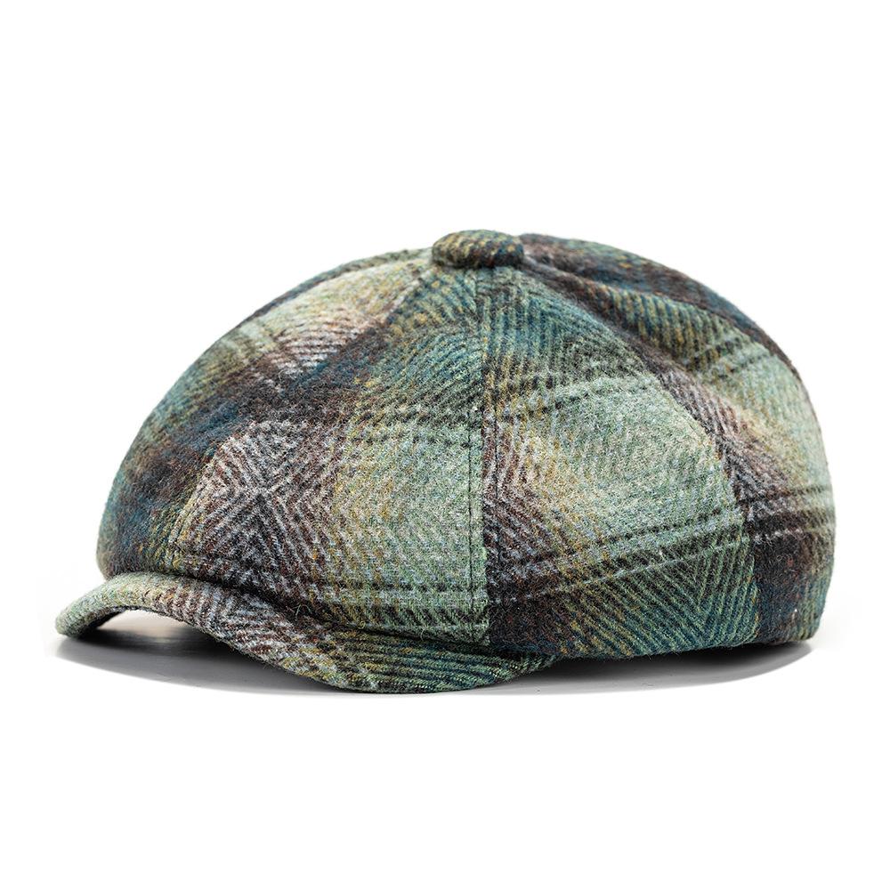 

Шерстяная кепка вперед женская ретро британская осенне-зимняя клетчатая шляпа мужская кепка газетчика синий