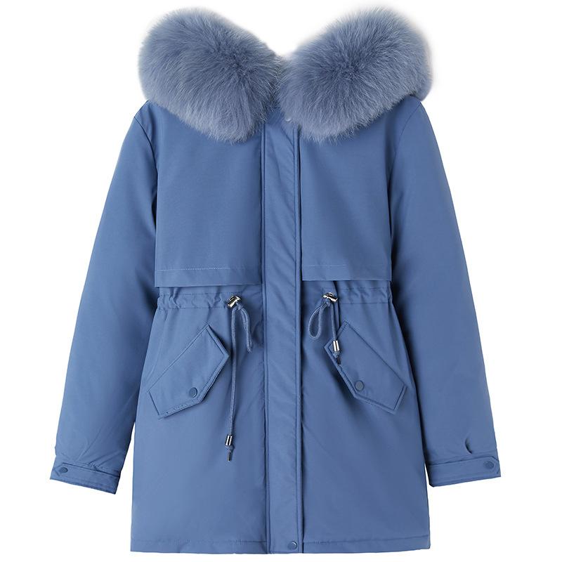 Parka da donna, cappotto lungo alla moda, fodera in lana con cappuccio, giacca invernale slim con collo in pelliccia, caldo abbigliamento da neve, abbigliamento imbottito