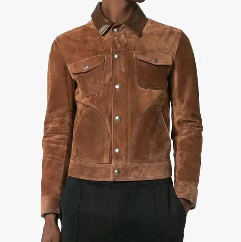 Jacket Moto Biker Coat Fashion New Men’s Jacket Real Suede Soft Trendy Tan Brown