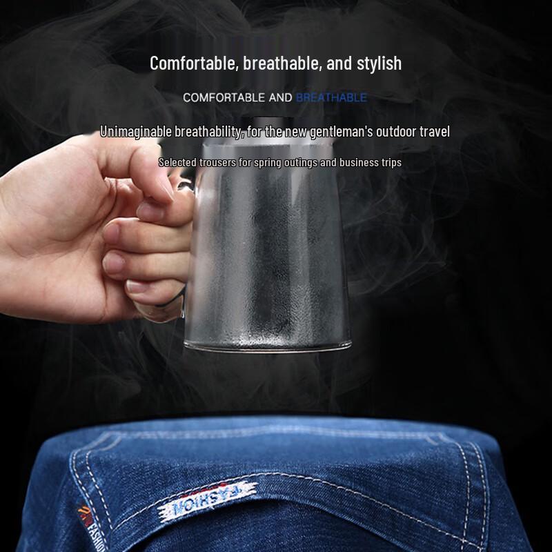 ROMON Men's Spring Summer Natural Cotton Loose Straight Thin Jeans