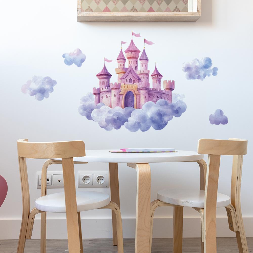 Naklejki na ścianę Bajkowy Zamek Kreskówkowe Malowane Senna Fototapeta do Pokoju Dziecięcego, Salonu i Pokoju Księżniczki Dekoracja Ściany