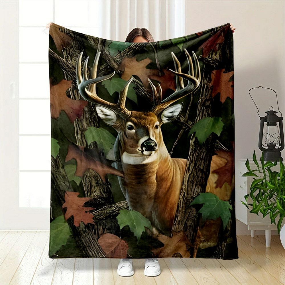 Deer Camo Blanket bedroom Blanket for Livingroom Couch lunch break Soft throw for Friend's festival Gift