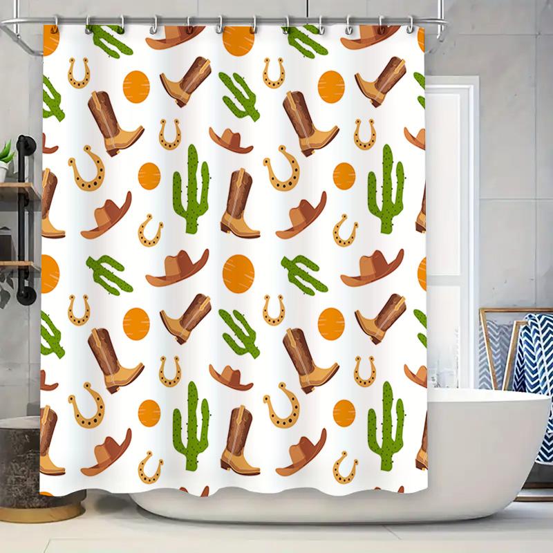 

Western Style Cowboy Boots Cactus Shower Curtain Waterproof Bathroom Decor Home Textile Washable Fabric Print Pattern Wall Paper W60H190(CM)-1 Pcs