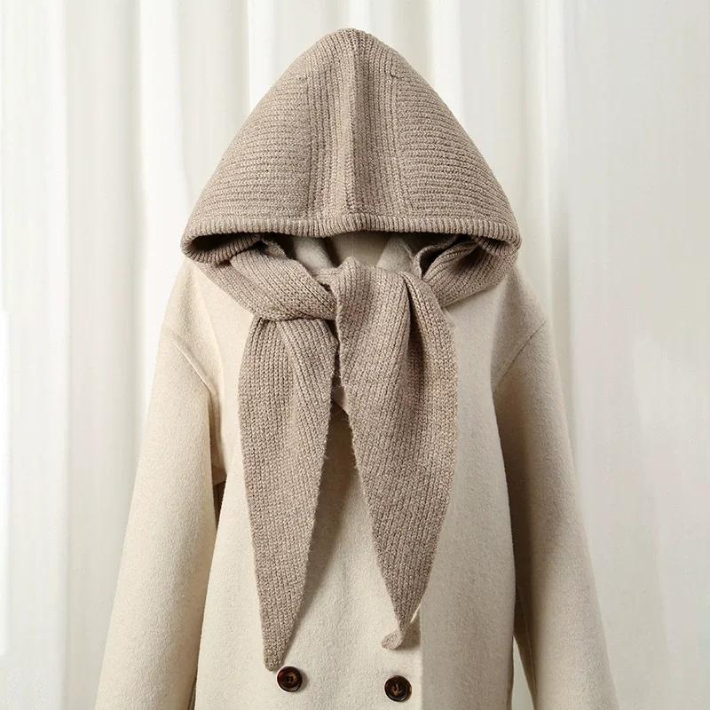 Korean Balaclava bonnet beanies y2k Hat scarf one-piece thickened warm retro Neck protection winter accessories knitted Law hat