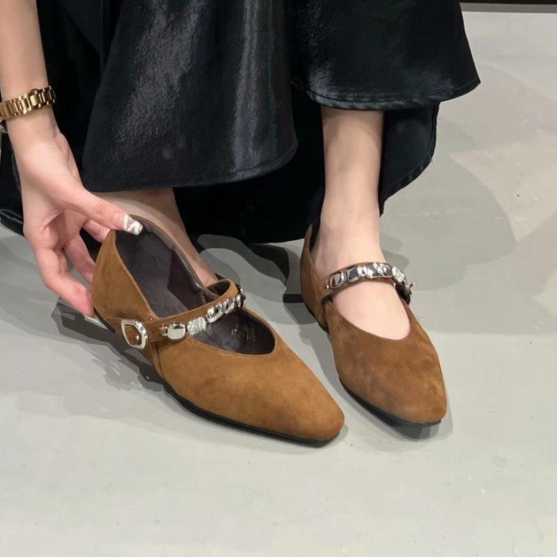 

Модная осенняя новинка, одинарные туфли со скрытой платформой, модный квадратный носок, мелкий вырез, металлическая пряжка, ремешок-слингбэк, нескользящие балетки 40 хаки