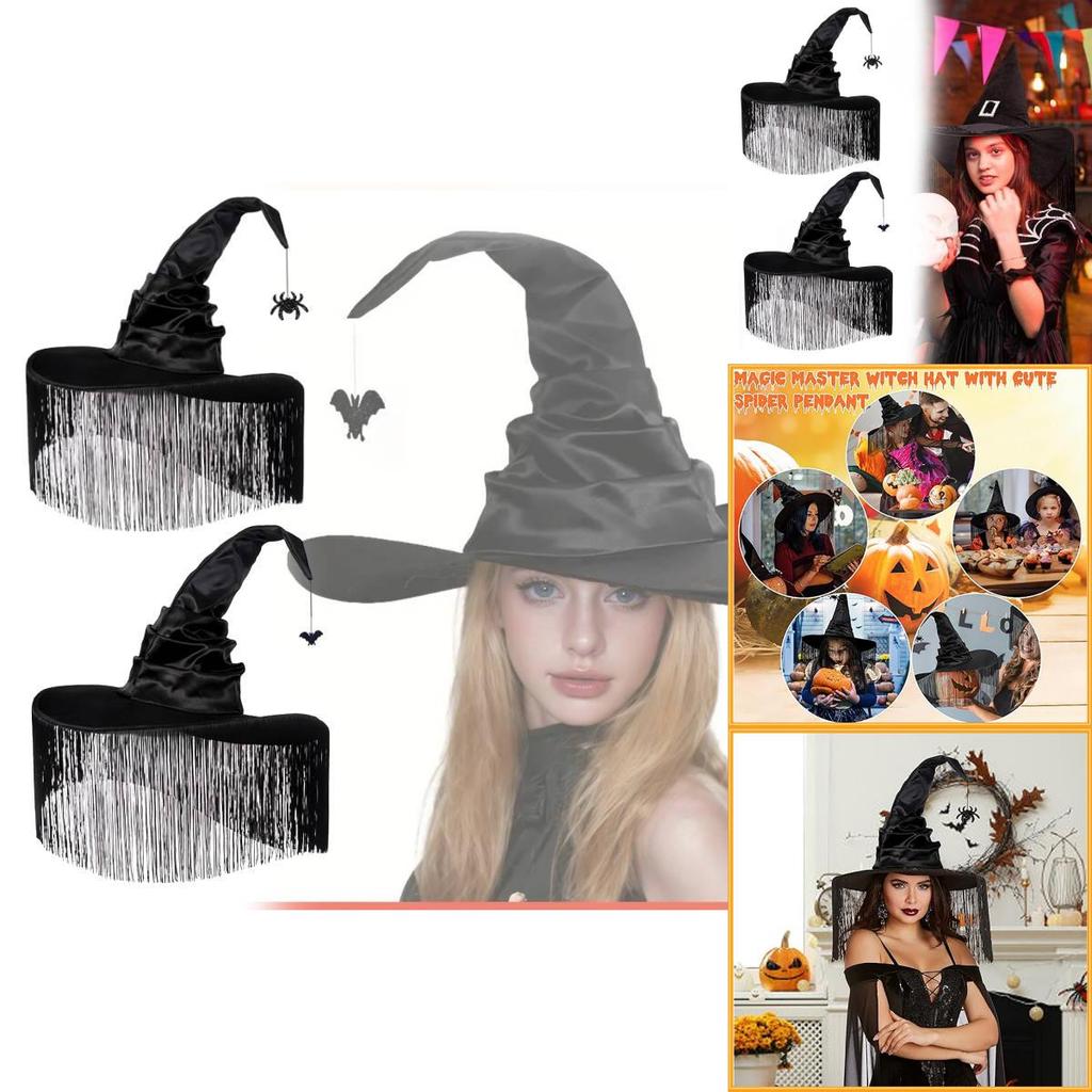 Enchanting Black Ruffled Fringe Hat For Halloween Party Witch Costume Accessory
