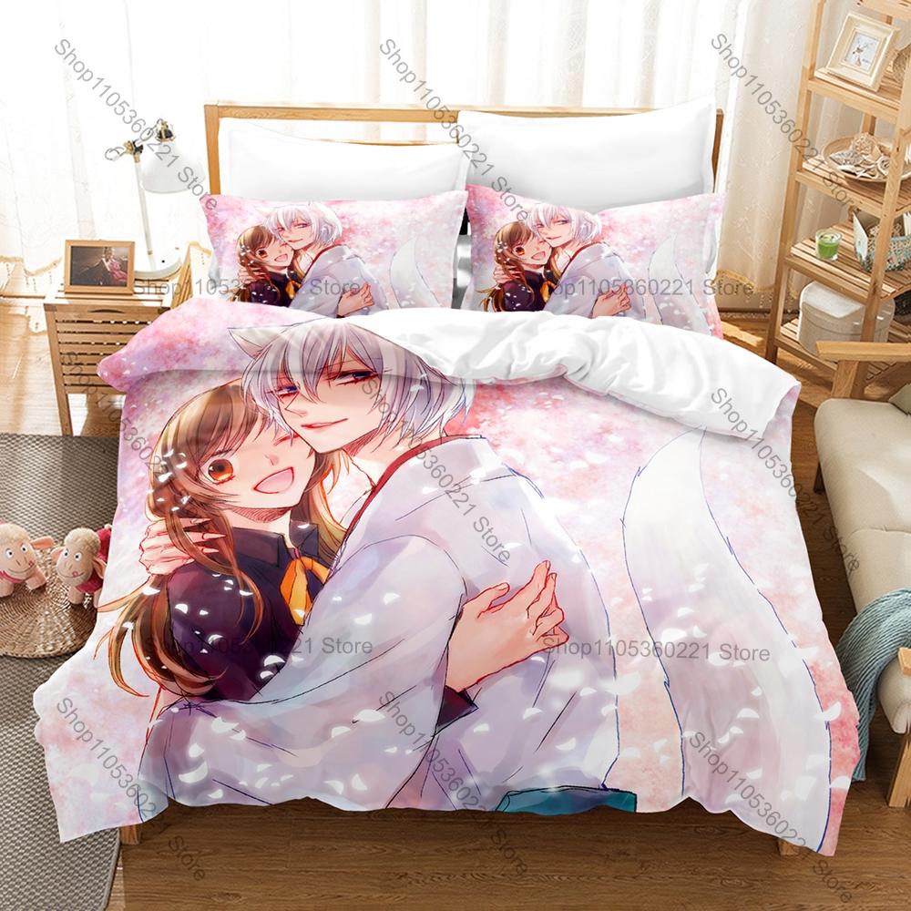 Silver Haired Fox Spirit Tomoe Graphic Supernatural Shoujo Anime Bedding Set Duvet Cover With 2 Pillowcases Teen Girly Bedroom