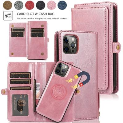Detachable Multi Card Flip Magnetic Wallet Leather Case for iPhone 15 14 13 12 Pro Max Xs Max XR 8 7Plu Samsung S23 S22 S21 Ultra Plus A14 A13 A52 A53