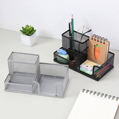 Creative Iron Art Three-Compartment Office Storage Organizer - Multifunctional Pen and Ruler Holder for Students