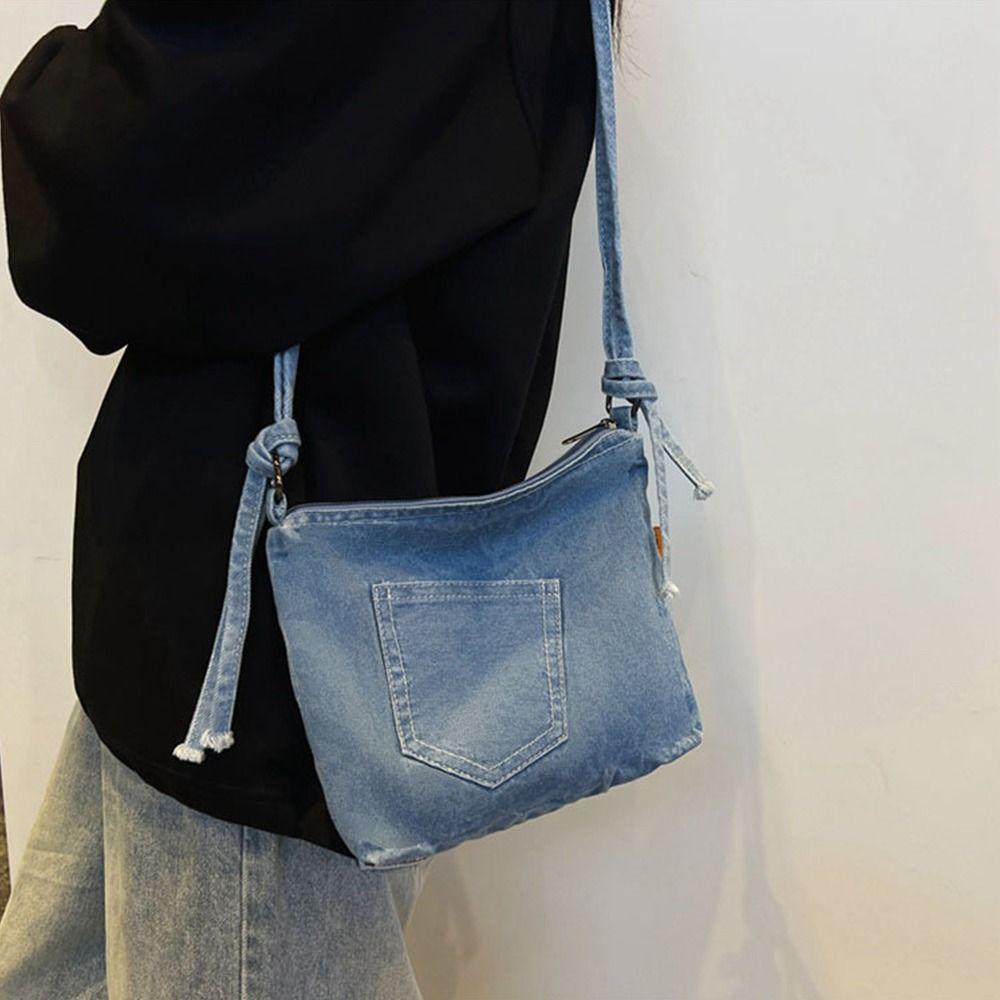 Y2K Vintage Handbag Street Style Solid Crossbody Bag Casual Denim Canvas Bag Travel