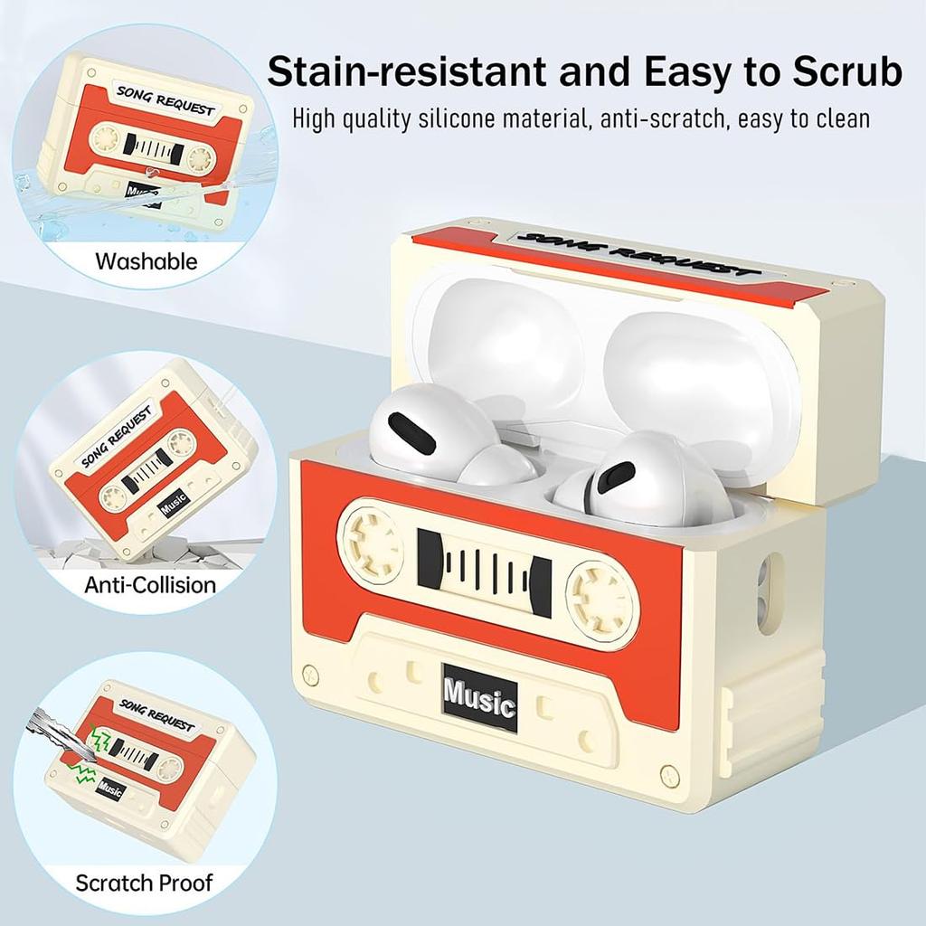 Cassette Tape Case for Airpods Pro 3 New Silicone Headphone Case Cover For Airpods Pro 3 Earbuds Case with Keychain&Cleaning Kit