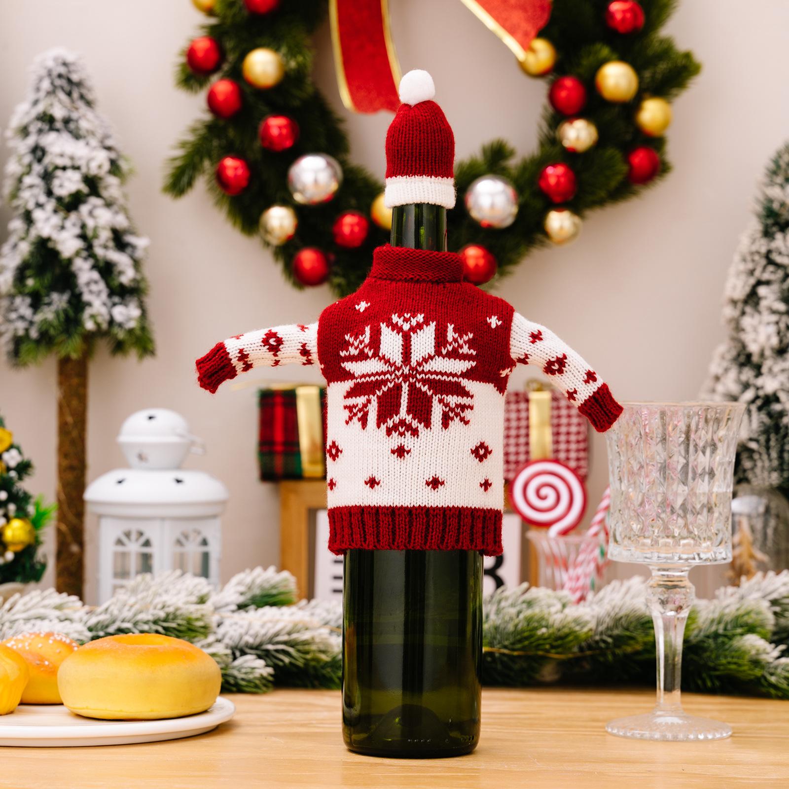 

Creative Knitted Christmas Wine Bottle Set Wine Bottle Covers Sleeve Santa Snowman Xmas New Year Navidad Dinner Table Decor