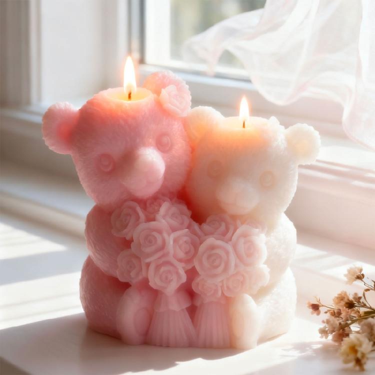Professional Adorable Reusable Silicone Candle Mold Set With Realistic Bear Couple Design Perfect For Experts and Beginner