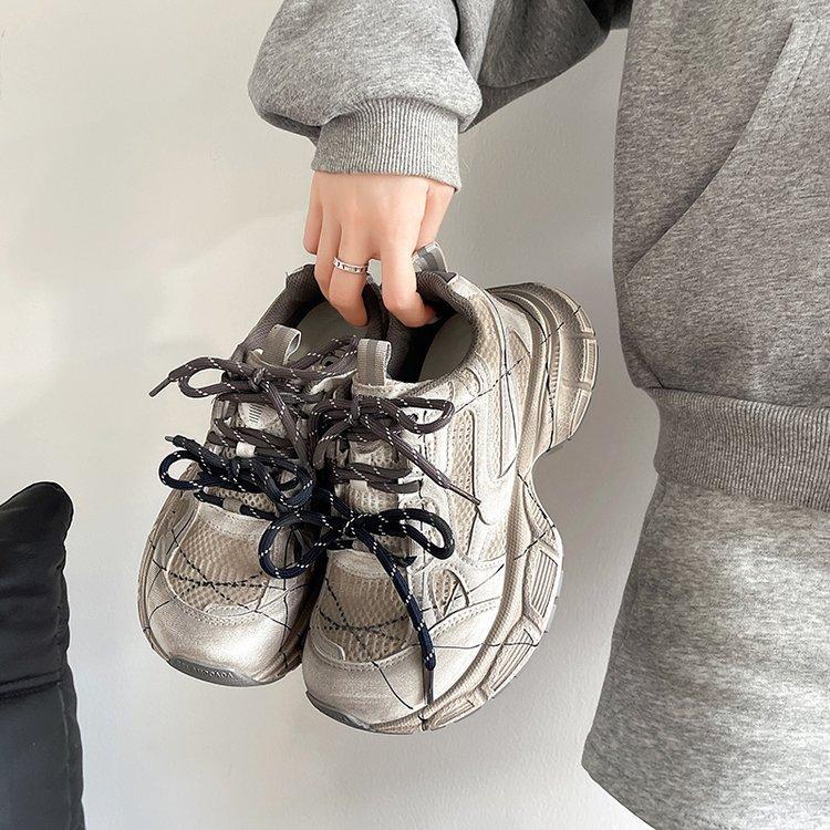 Leather platform Paris dad shoes women's 2025 autumn new three-color shoelaces are old and polished trendy sports and leisure shoes