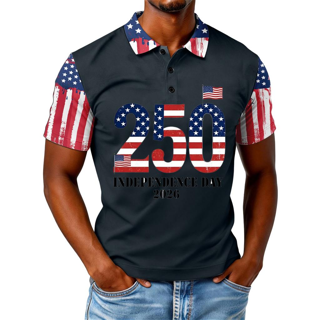 Men's Loose And Casual Flag Letter Print T-shirt Short-sleeved Top