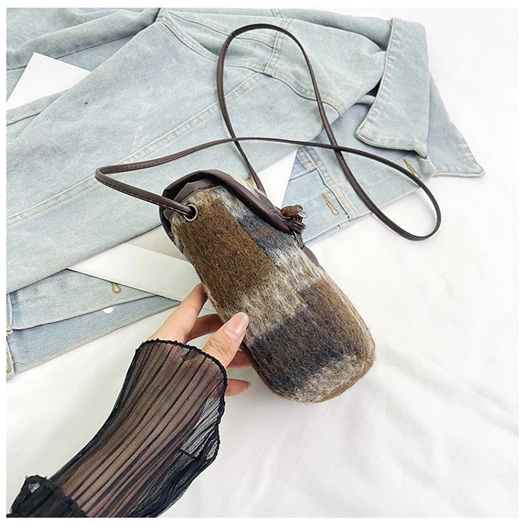Women's Woolen Plaid Crossbody Mini Phone Bag - Lock Design 2025 Edition