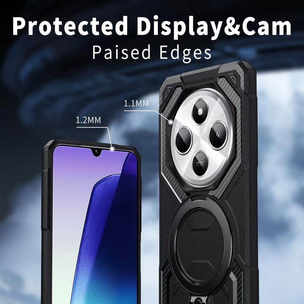 Case For Redmi 14C 360° Rotate Ring Stand Car Magnetic Shockproof Cover For Redmi Note 14 Pro Plus 4G 5G Protective Bracket Case