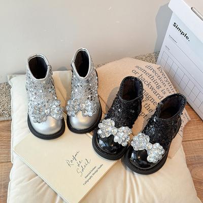 Autumn Fashion Girls' Boots Short Tube Crystal Princess Child Shoes Classic Versatile Sweet Girl Shoe Simple Trendy Ankle Boots