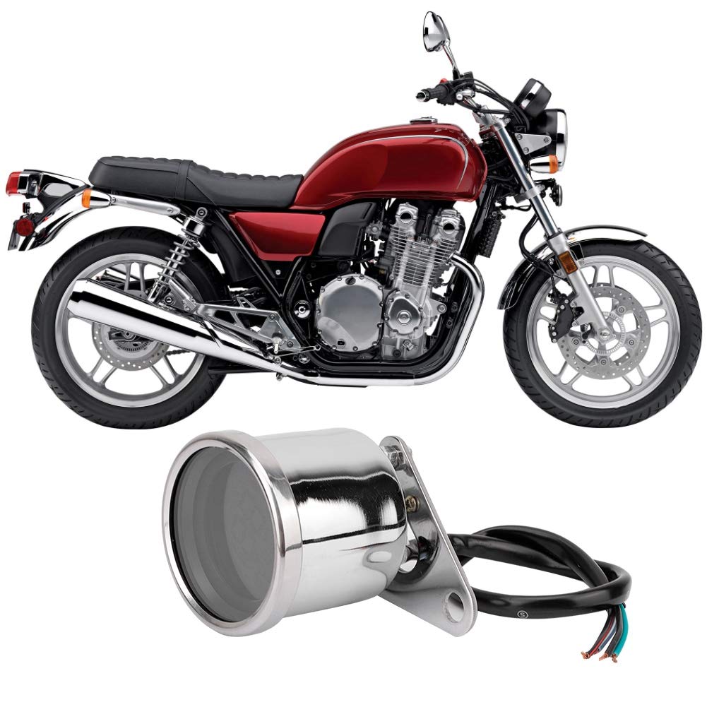 Akozon Tachometer Motorcycle LCD Meter Tachometer Gauge Odometer Speedometer 0-199km/h (Silver Plated)