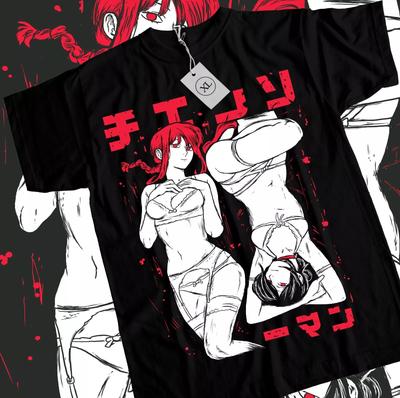 Футболка Chainsaw Man Waifu Денджі Павер Хоррор Аніме Почіта Чорна Футболка Всі Розміри