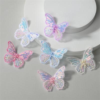 100Pcs 62*48mm Exquisite Sequins Embroidered Mesh Butterfly For DIY Headwear Hair Clips Decor Clothes Hat Shoes Sewing Patches