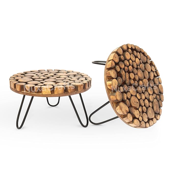 Plant Stand For Balcony, Garden, Home Decor, Living Room – Wooden/Round Pot/Plant Holder For Terrace, Set of 2