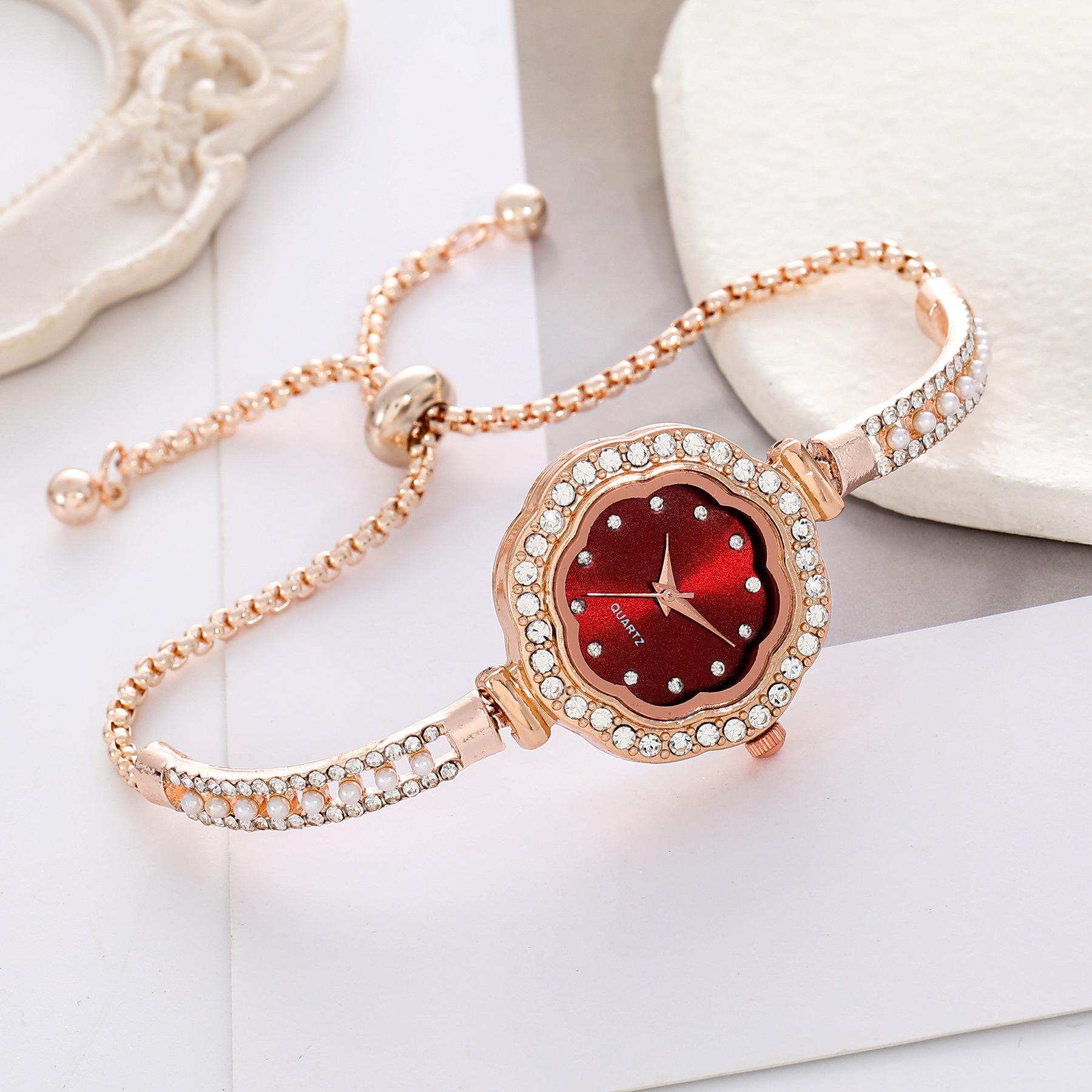 

Женские кварцевые часы со стразами и цветком сливы, регулируемый браслет, наручные часы