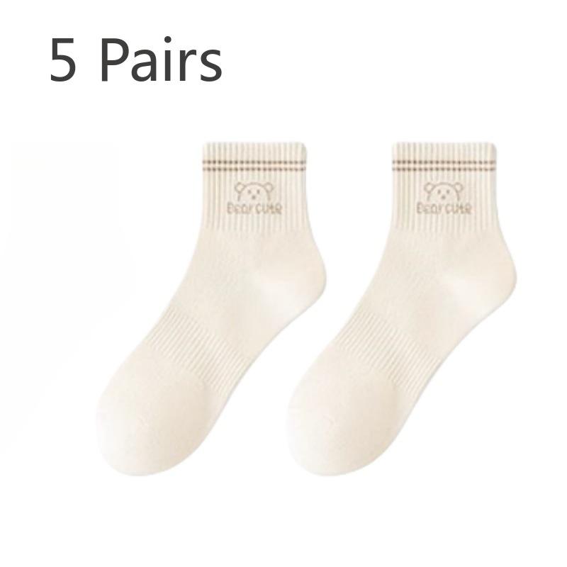 

5 пар женских весенне-летних носков-труб из чистого хлопка с дезодорирующим эффектом и дышащей сеткой для студентов 5 Pairs слоновая кость