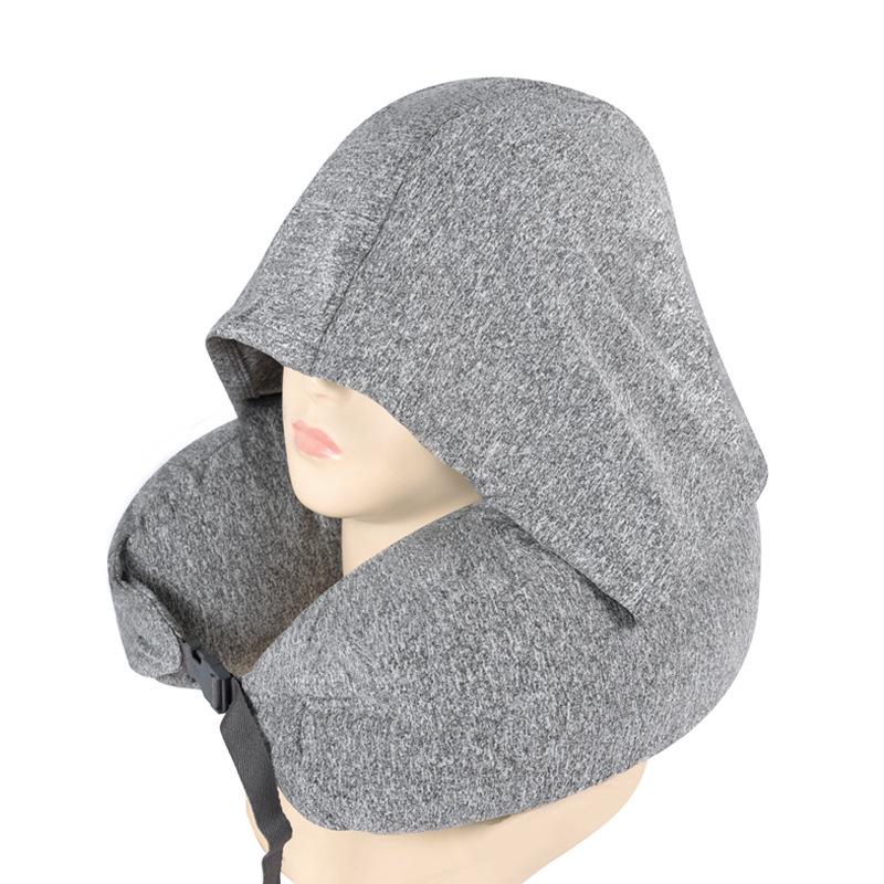 Particle U-Shaped Hooded Neck Pillow: Multi-functional, Light-Blocking, Breathable, for Airplane Nap & Lumbar Support