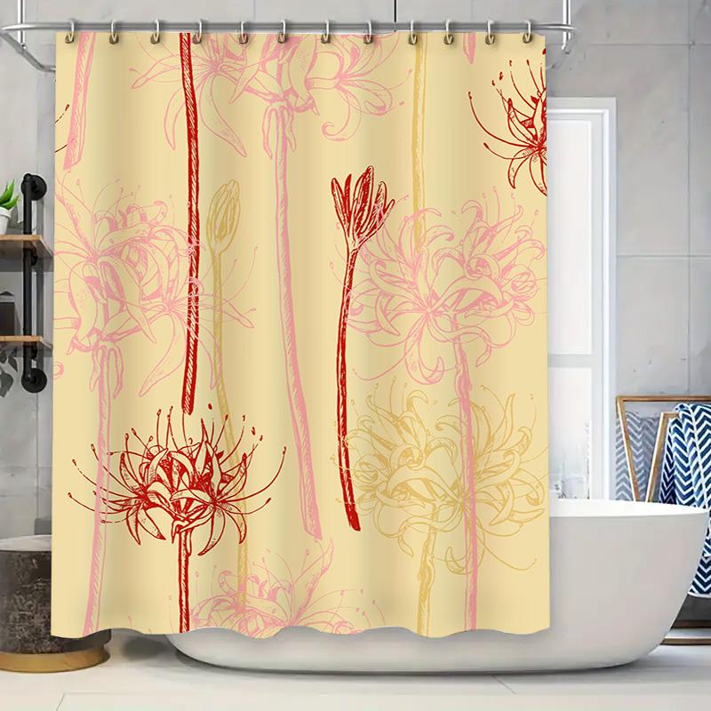 Elegant Floral Printed Bath Curtain Modern Shower Curtain Pink Red Flower Design Room Decor for Bathroom Available in Custom Siz 90x180cm