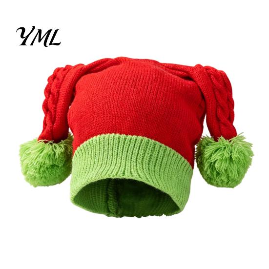 Casual Winter Accessories for Women Christmas Elf Hat, Cozy Knit Hat with Pom Soft Polyester Pom, Stretchy Warm Skull Cap Outdoor Cold Weather Trendy