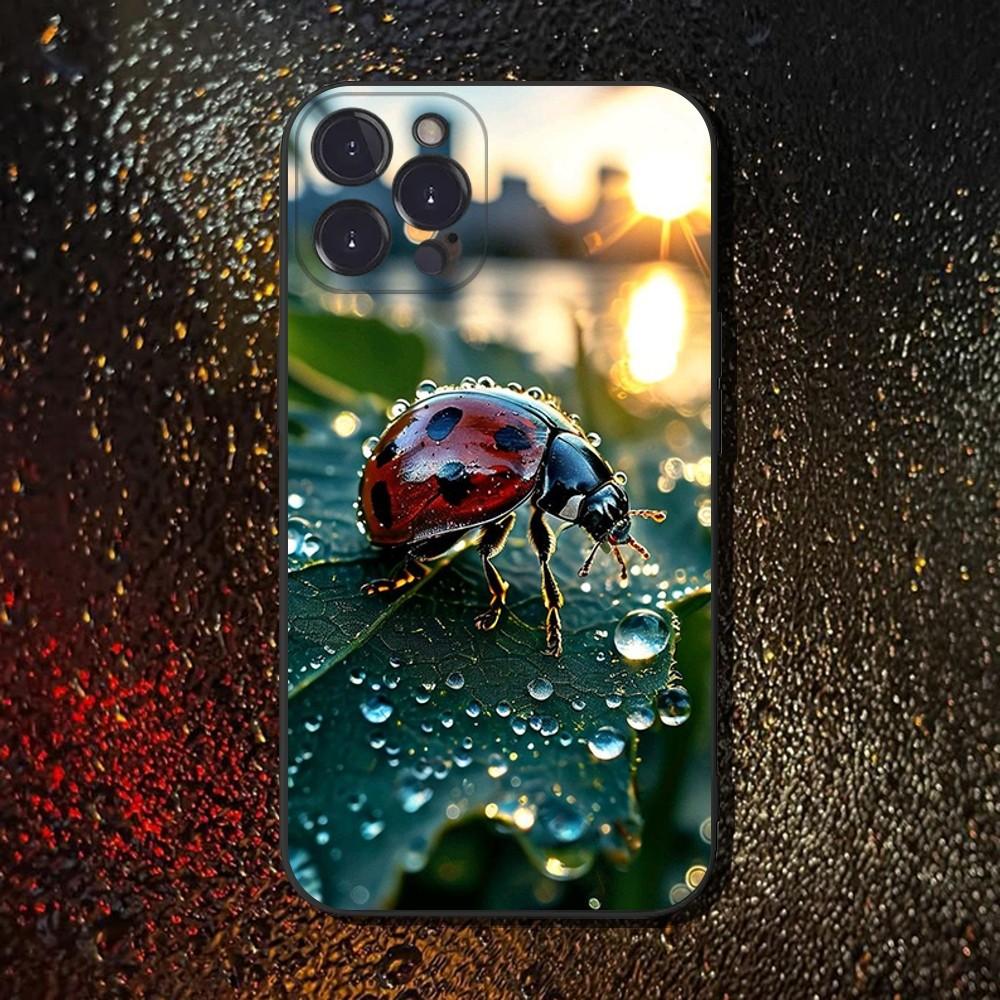 Ladybug Insect Red Black Phone Case For iPhone 16,15,14,13,12,11 Plus,Pro Max,XS,X,XR,SE,Mini,8,7,Soft Silicone Black Cover