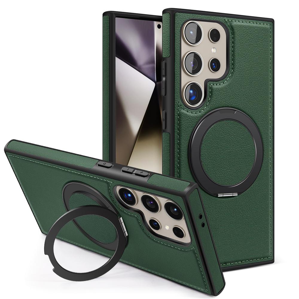For Samsung Galaxy S24 Ultra 5G  Case Magsafe  Leather With 360 Ring Kickstand Protection Cover Shockproof Funda Phone Cover